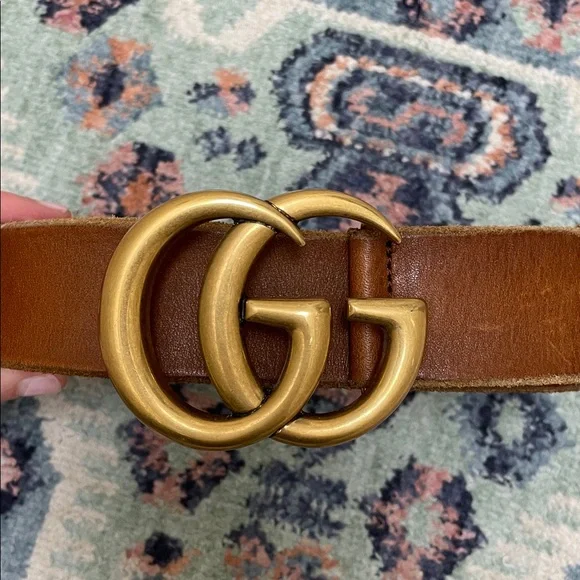 Gucci GG Marmont Wide Belt in Brown Leather with Gold Logo Hardware 80/26/4 - Picture 4 of 8